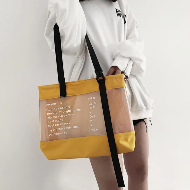 

Women Large Capacity Translucent Shoulder Bag Waterproof Letter Print Handbag Popular