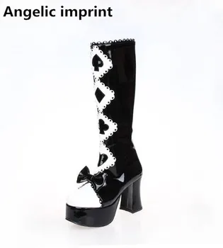 

Angelic imprint mori girl Women platform punk cosplay shoes lady lolita Boots woman princess high heels pumps poker pattern 47