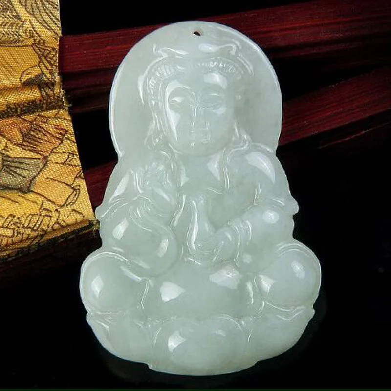 

KYSZDL Men's fashion yu stone Guanyin pendant Natural Burmese jadeite carving Guanyin pendant jewelry gifts free necklace rope
