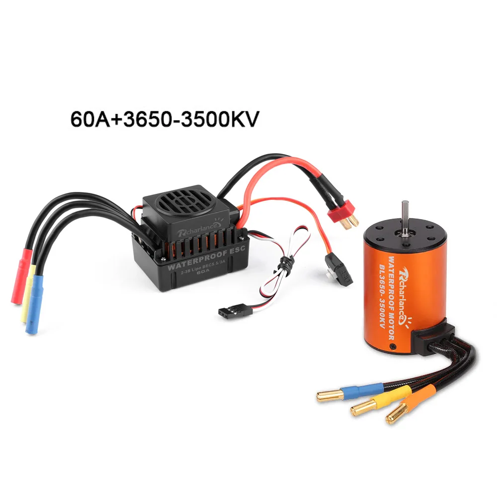 

3650 3500KV Metal Waterproof Brushless Motor With 60A Waterproof ESC Combo Set for 1/10 RC Car Parts