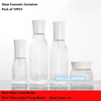 

40ml Glass Frosted Cosmetic Toner Liquid Dispenser Container Matte Glass Emulsion Lotion Pump Bottle 50G Refillable Cream Jar