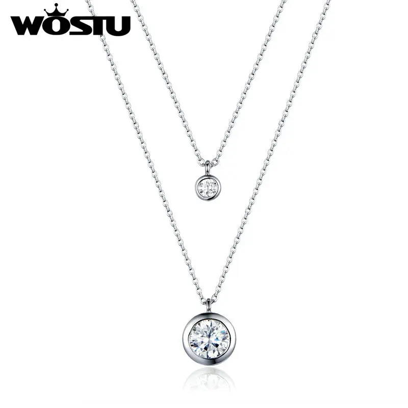 

WOSTU New Arrival Double Long Necklace Pendant Zircon Round Chain Necklace For Women Party Style Wedding Luxury Jewelry FFN071