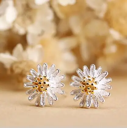 

Real Pure 925 Sterling Silver Daisy Flower Earrings For Women Girls Gift Hot Sale Fashion sterling-silver-jewelry