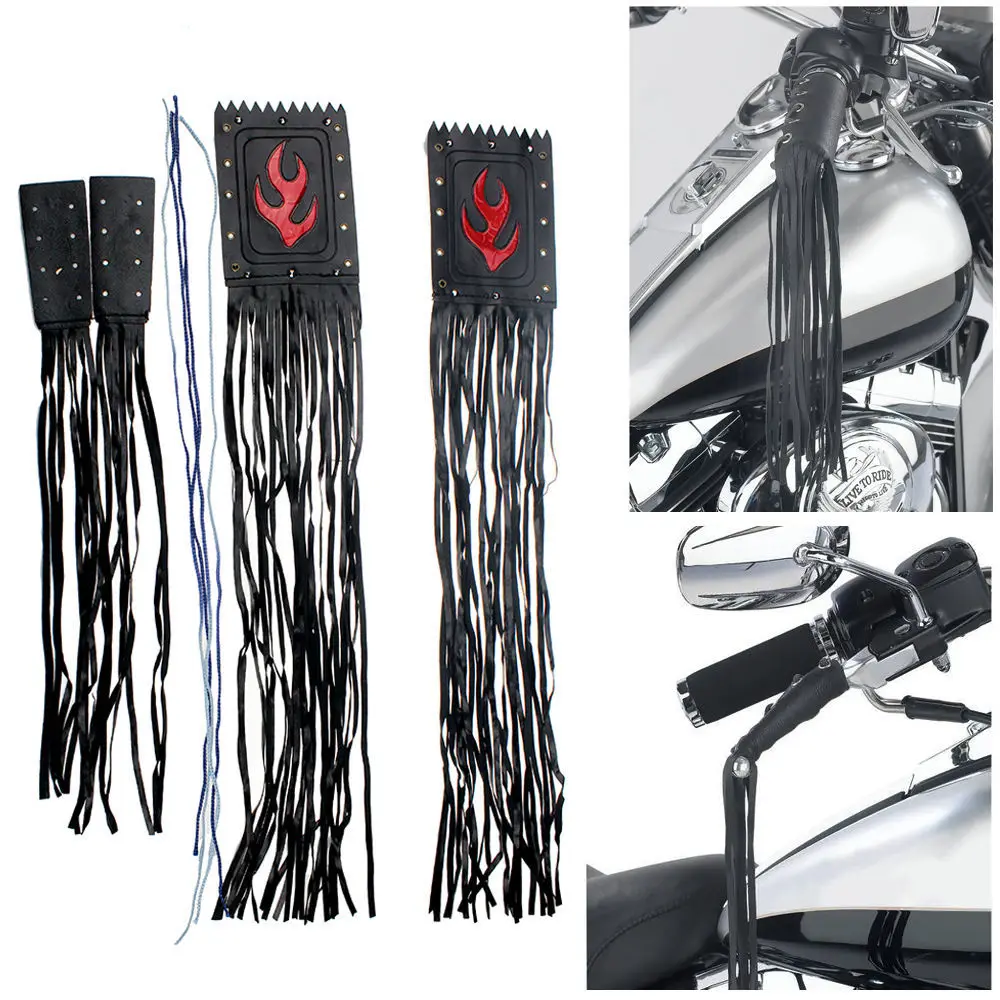 

1 Set Motorcycle Handle Bar Tassel Fringe Grip Synthetic Leather Handlebar Grip Cover Motorbike Universal