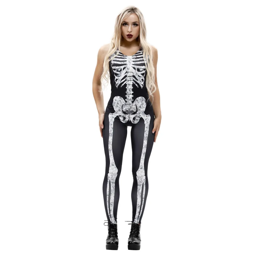 Скелет печати пикантные Хэллоуин комбинезон женские вечерние комбинезон без рукавов купальник Комбинезоны