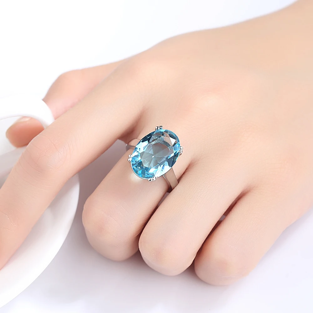 Модное большое кольцо с голубым камнем для женщин свадебный подарок роскошные ювелирные изделия серебряного цвета со стразами кольцо с кубическим цирконием женские ювелирные изделия