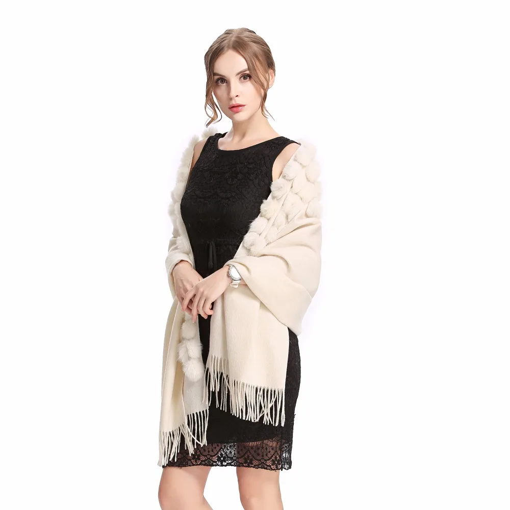 ZY87001 модная Женская осенне-зимняя шерстяная шаль с помпон из меха кролика, теплая шаль-шарф с кисточками, 25 цветов