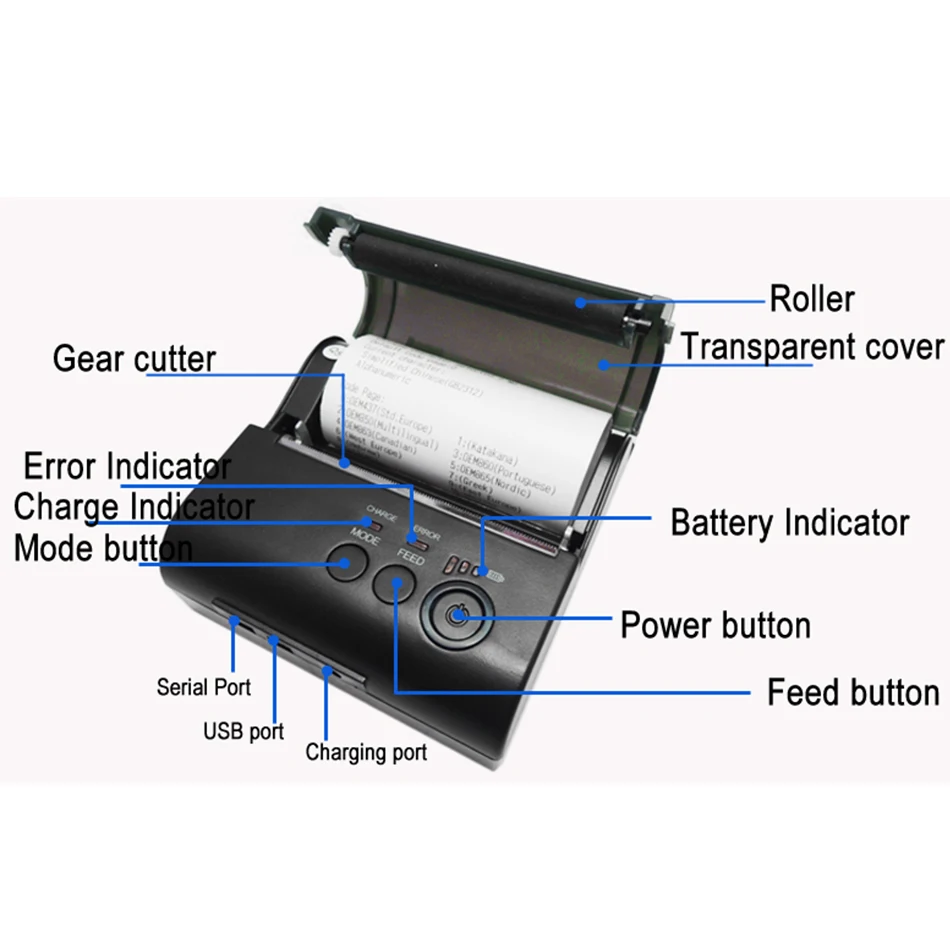 USB+ Bluetooth 80 мм мобильный мини термопринтер литий-ионные аккумуляторы поддержка тайской печати Bluetooth и USB POS принтер 80 мм