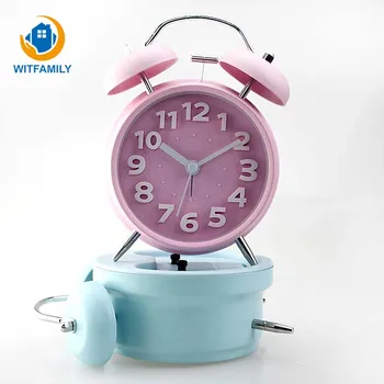 

4 Inch Candy Color Retro Clock Mute Double Bell Super Loud Bell Lazy Metal Round Alarm Clock Student Gift Desktop Decoration