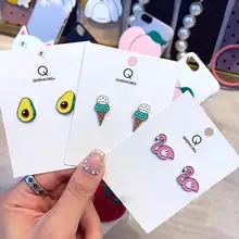 Новинка, Мультяшные эмалированные серьги-гвоздики с птицами, фламинго, аксессуары для ушей, милые серьги с фруктами, авокадо, мороженым для девушек, Женские Ювелирные изделия