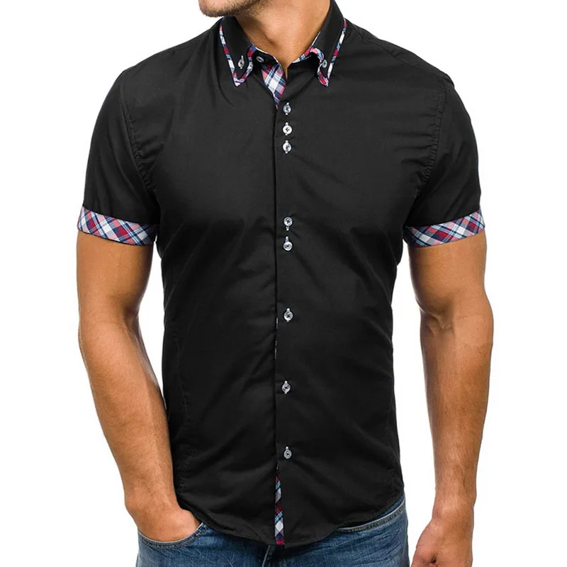Litthing мужская рубашка модная повседневная тонкая рубашка с коротким рукавом Хлопок Плюс Размер 3XL однотонная одежда Белый Черный