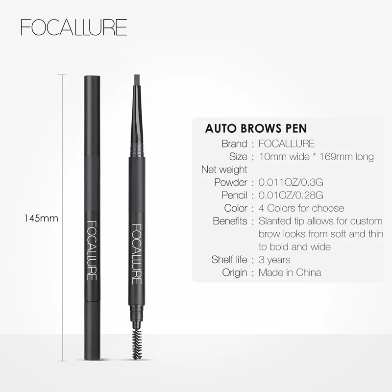 Focallure 3 в 1 бровей Макияж Авто брови ручка длительный водонепроницаемый черный коричневый карандаш для бровей Макияж