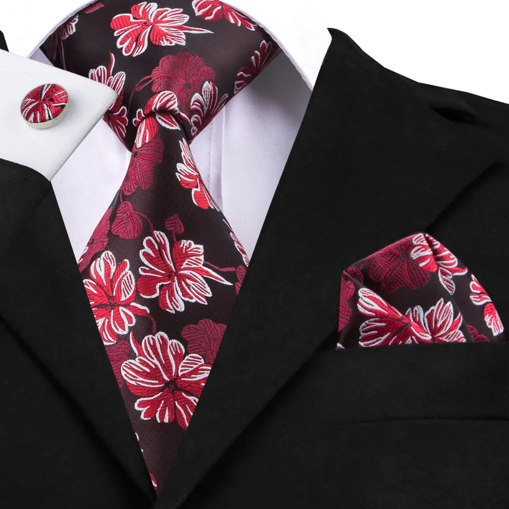 Buy C 1468 Hi Tie Floral Mens Tie Set High Quality Black Red Silk Ties Pocket