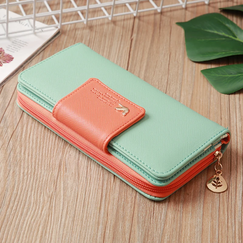 

2019 Women Wallet Leather Case Long Zip Button Birds Clutch Card Purse Handbag Female Card Holder Casual Tote Clutch