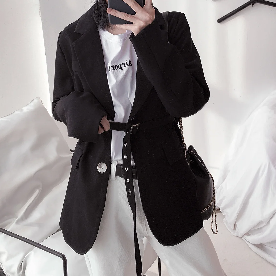 2019 Women Wear Pure High Street Designer's Equestrian Belt Modeling Suit with Belt Single Breasted Women Jackets and Coats Suit