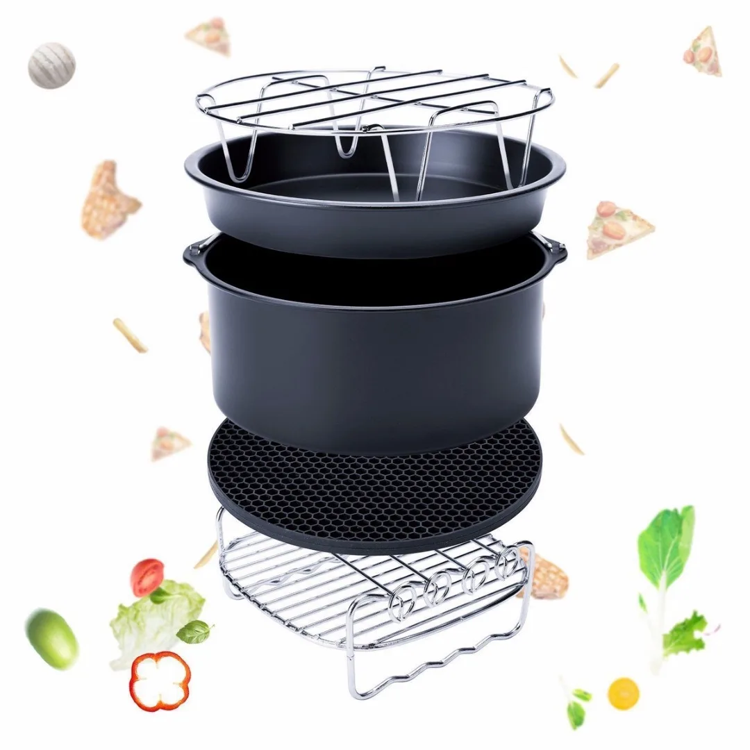 JX-LCLYL 5Pcs Kitchen Air Fryer Accessories Pack Set Kit Stainless steel Black & Silver