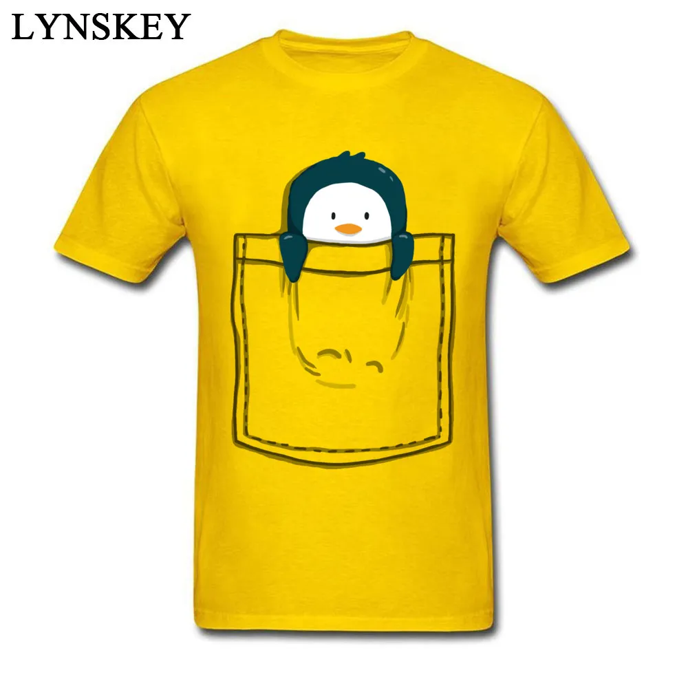 Faddish Male T-shirts O Neck Summer/Fall Short Sleeve Cotton Fabric Tops Tees Pocket Penguin Simple Style Sweatshirts Pocket Penguin yellow