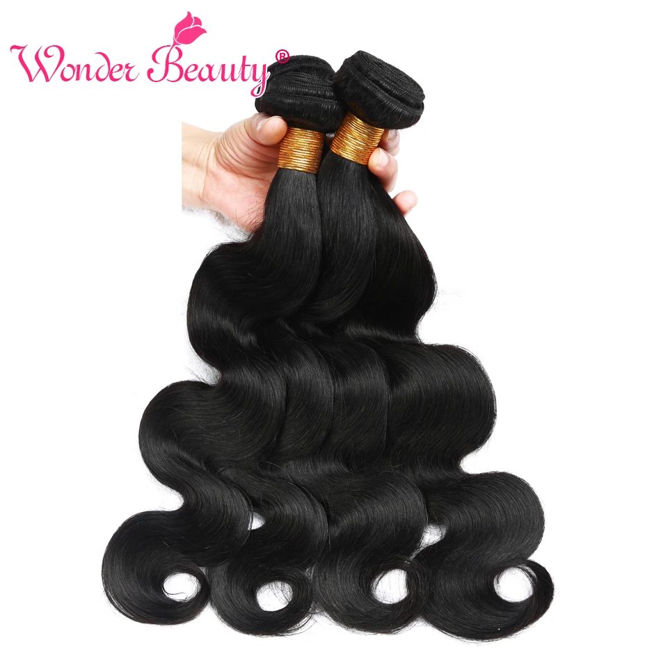 Wonder beauty человеческие волосы для наращивания Малайзия объемная волна не Реми черный цвет 4 пучка волос Плетение Смешанная Длина 8-30 дюймов