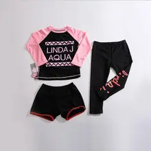 Новая версия детский спортивный Длинные рукава Купальник для девочек Разделение 3 предмета пляжный купальник для 3-12-год девушки