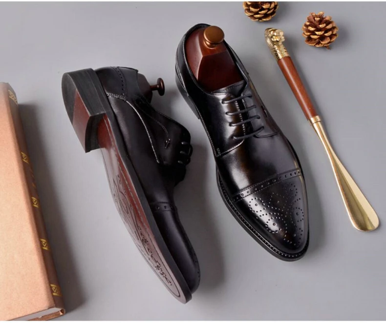 Mens Leather Casual Shoes' Genuine Leather Shoes Men Formal Casual Oxfords Wedding Shoe Lace-Up Casual Shoes Men Size 46 Brogues (11)