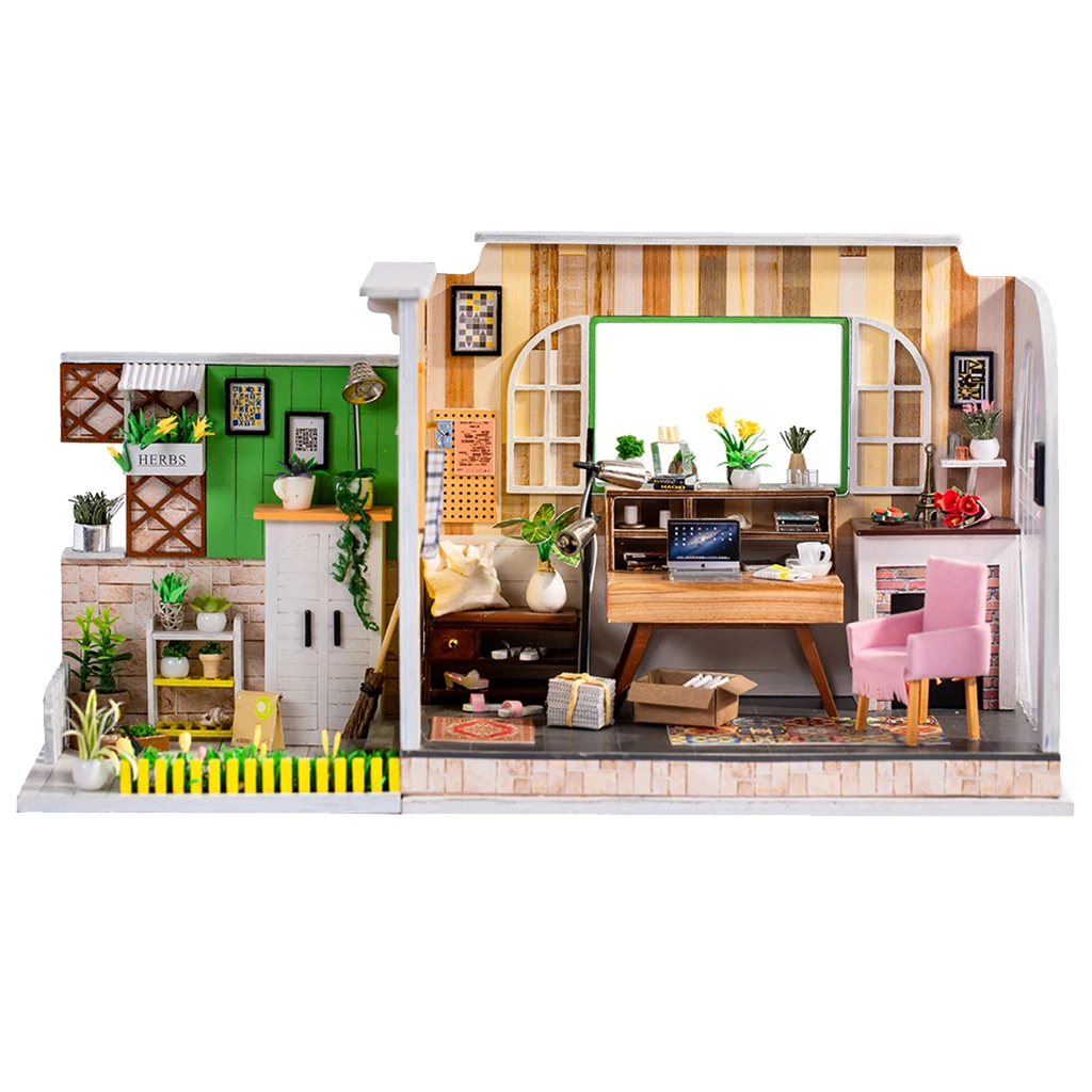 

Wooden DIY Dollhouse Kit 1:24 Dollhouse Miniature Studio With Furniture and LED Light