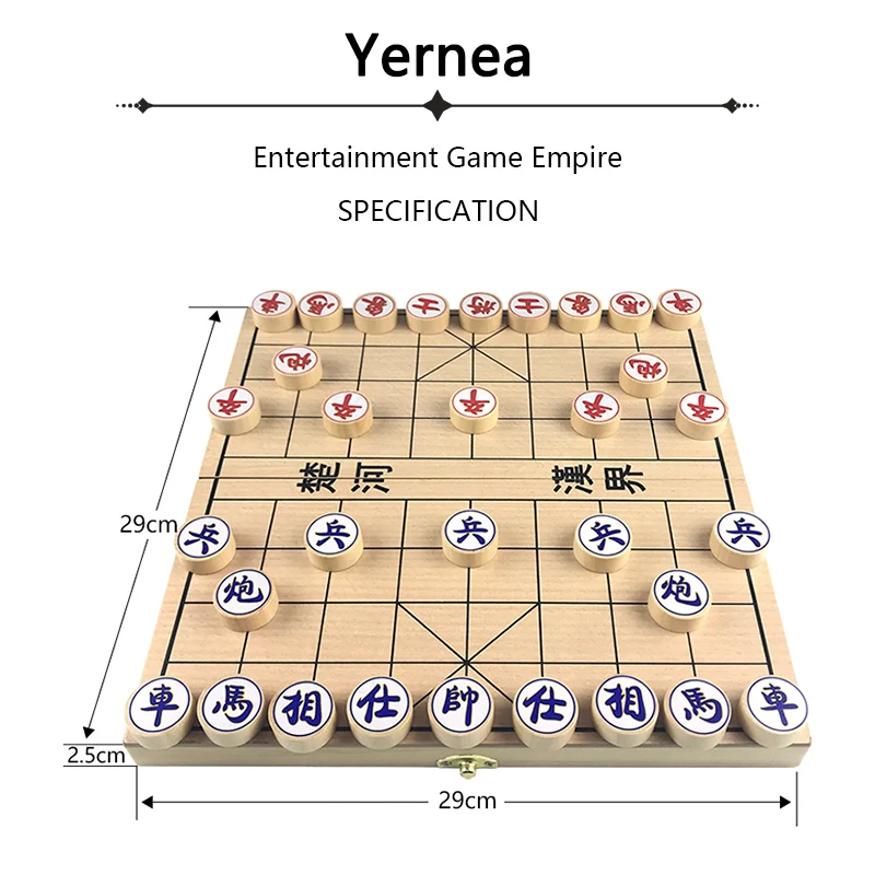 Yernea Chinese Chess Wooden Folding Chessboard 29*29*2.5 CM Handmade Wooden Entertainment Chinese Chess Pieces Box Gift