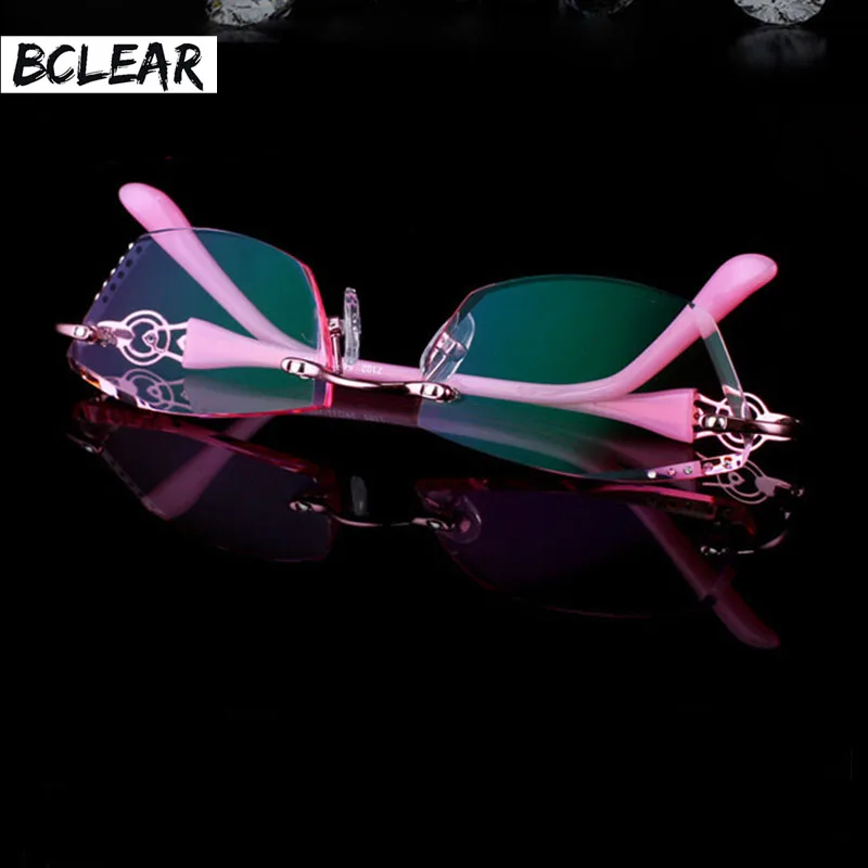 

BCLEAR Gorgeous Diamond Trimming Rimless Eyeglasses for Women Popular Beautiful Optical Frame and Lens for Fashion Lady 7102