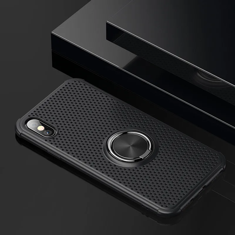

Conlez For iPhone X XS XR XS MAX Case Heat Dissipation Breathable Phone Case with Finger Ring Kickstand TPU Protective Back Case
