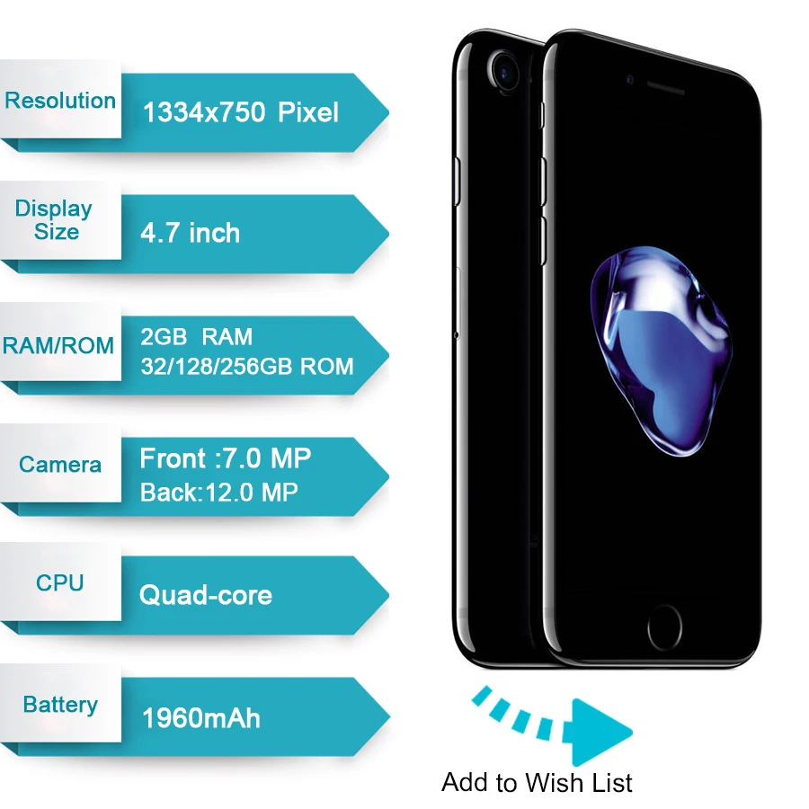 Apple iPhone 7 4G LTE Mobile phone IOS Quad Core 2GB RAM 32/128GB/256GB ROM 12.0MP Fingerprint Original unlocked iphone7