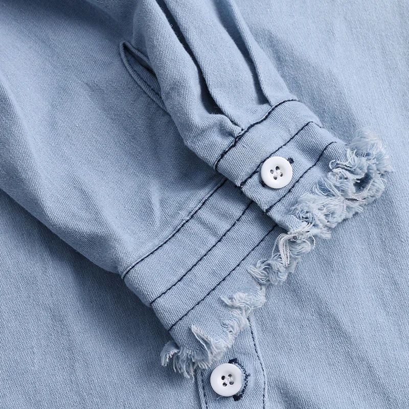 ZANZEA/Весенняя женская джинсовая синяя рубашка с длинными рукавами и воротником-стойкой, однотонный Длинный топ, повседневные блузы, женская блузка с кисточками, рабочая блуза