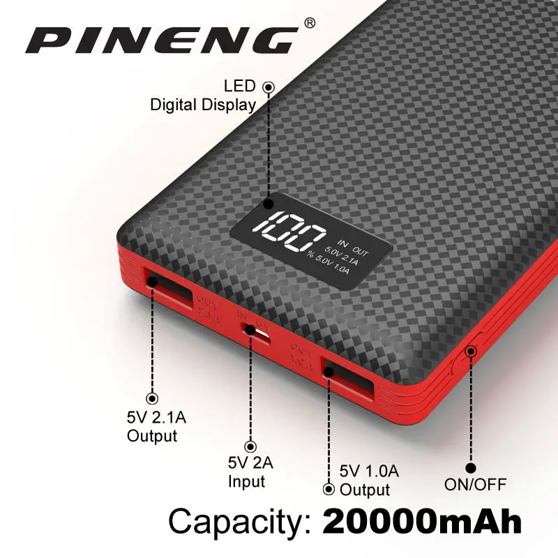 Продажа Оригинальный внешний аккумулятор Pineng, 20000 мА ч, PN 969, внешний аккумулятор, внешний аккумулятор, 5 В, а, двойной USB выход для телефонов Android, планш...