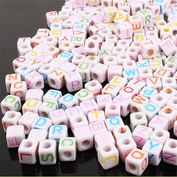 

200pcs/lot 6*7mm Mixed Color Square alphabet Letter Acrylic Spacer Beads For Jewelry Making DIY Bracelet Necklace