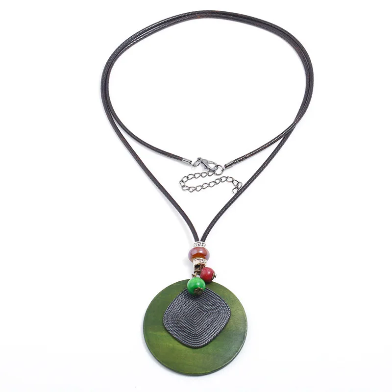 

LUFANG 2018 Fashion Jewelry Long Bohemian Collier Maxi Statement Round Green Necklace Wood beads Ethnic Choker Necklace Women