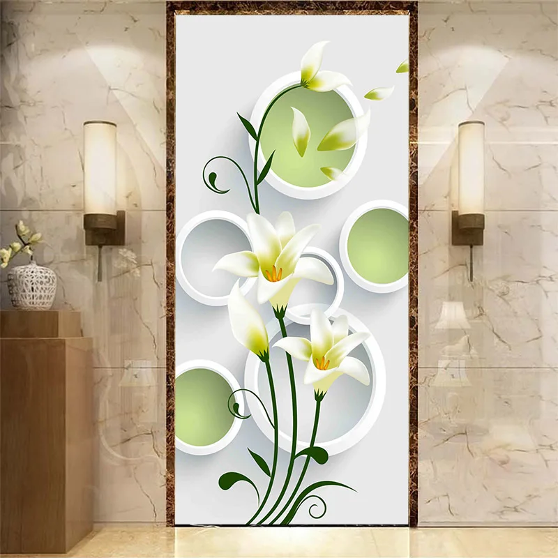 

3d modern flower silk wallpaper with solid circle green and yellow fresh painting for living room hallway girl bedroom wallpaper
