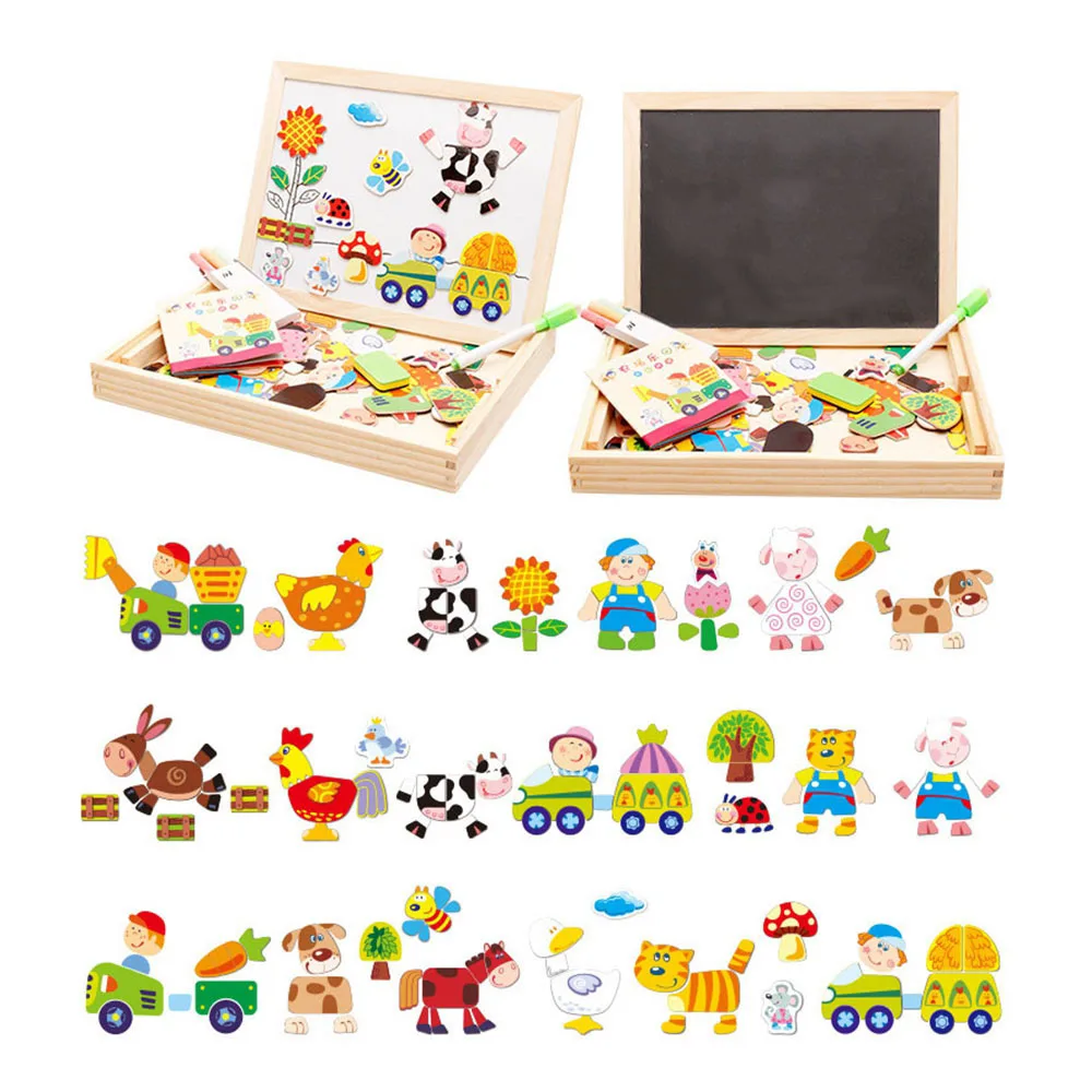 Günstig Kreativität Holz Spielzeug Pädagogisches Puzzle Bauernhof Dschungel Tier Kinder Jigsaw Baby Magnetische Zeichnung Staffelei Bord Farbe Scratch Kunst