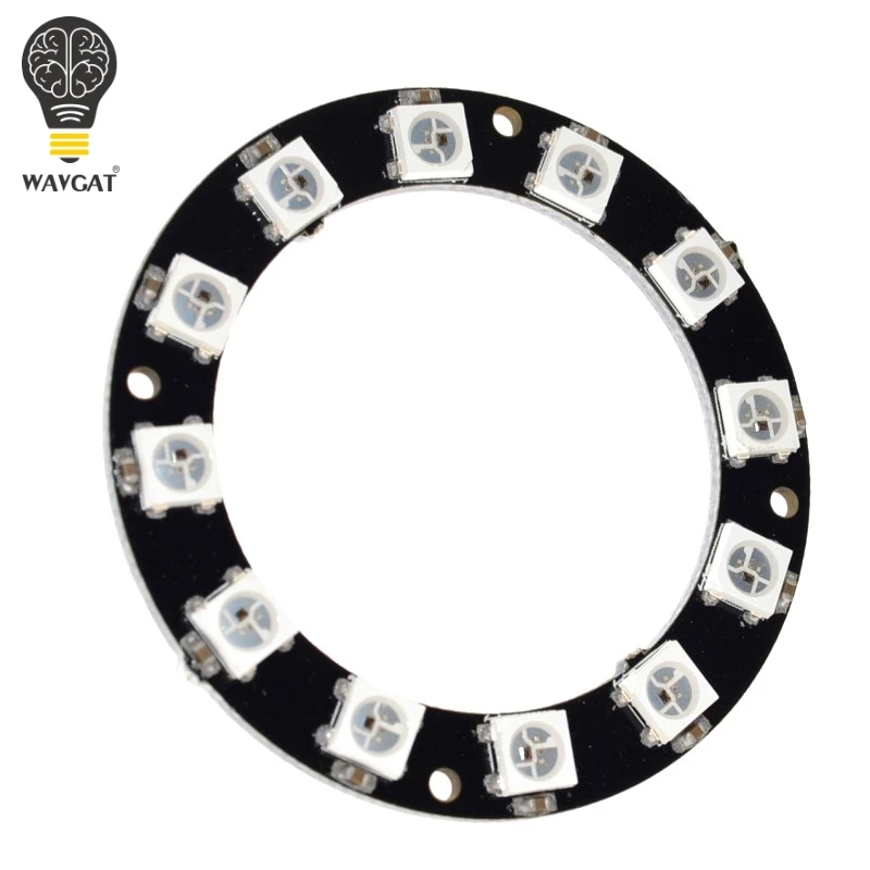 WAVGAT RGB LED Ring 12 светодиодов WS2812 5050 светодиодная кольцевая лампа со встроенными