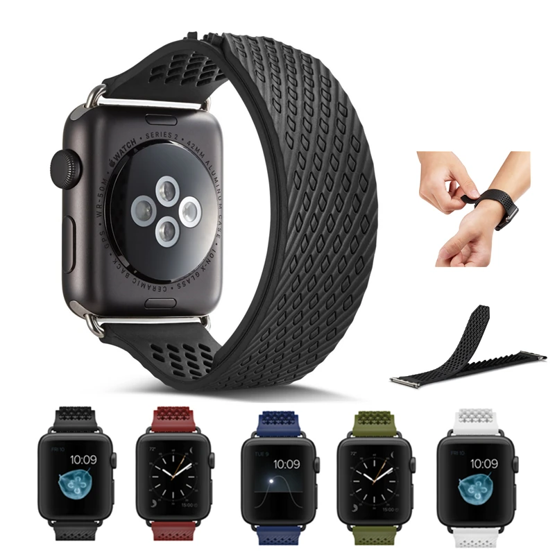 

YUKIRIN Sport Silicone Band For Apple Watch Series 4 3 2 1 Wrist Strap Bracelets without Buckle for iwatch men 44mm 42mm 40mm 38