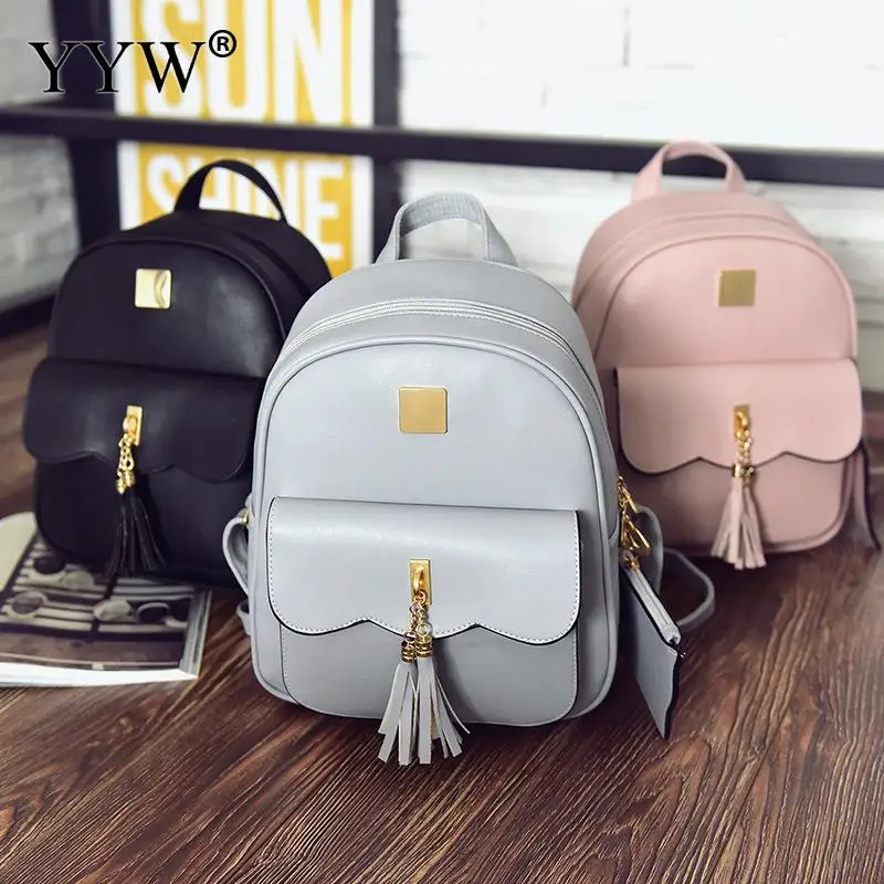 YYW 2018 PU Leather Tassels Backpack For Women Casual Softbag Girl