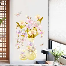 Jarrón exquisito 3D vinilo Adhesivo de pared DIY flor sala de estar baño decoración del hogar papel tapiz Vintage Póster