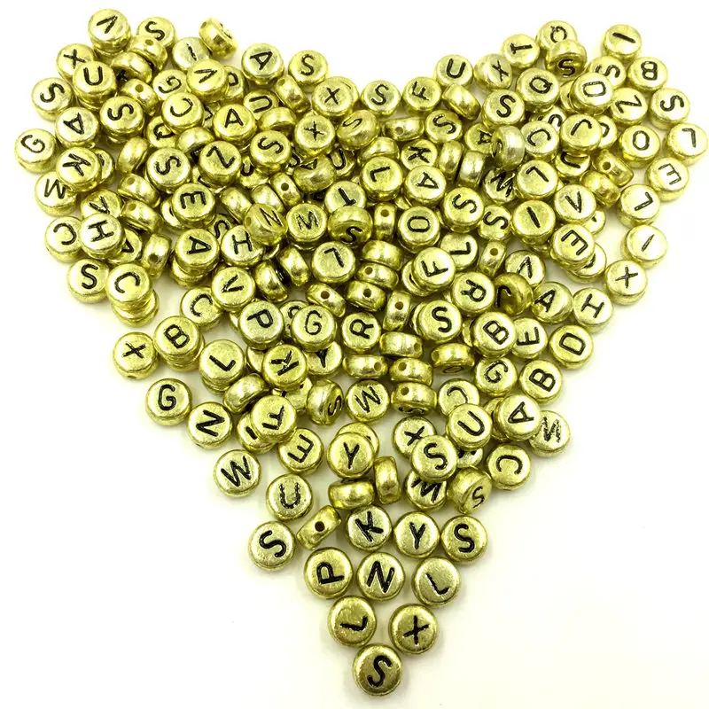 100Pcs Gold Color Mixed Round Letter Alphabet Loose Spacer Beads DIY 