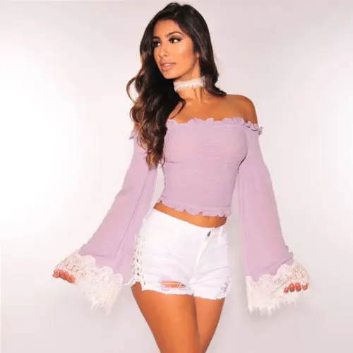 

Women Off Shoulder Top Long Sleeve Blouse Casual Blouse Autumn Tops Shirt