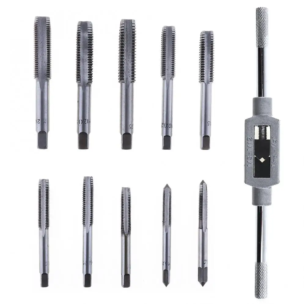 11pcs Hand Tool Tap Die Bolt Remover Screw Thread Metric Plugs Set with