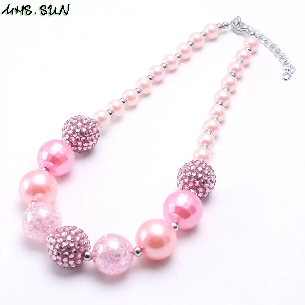 

MHS.SUN Girls Chunky Beads Necklace Fashion Pink Style Baby Child Beads Necklace Charm Trendy Chunky Bubblegum Jewelry Newest