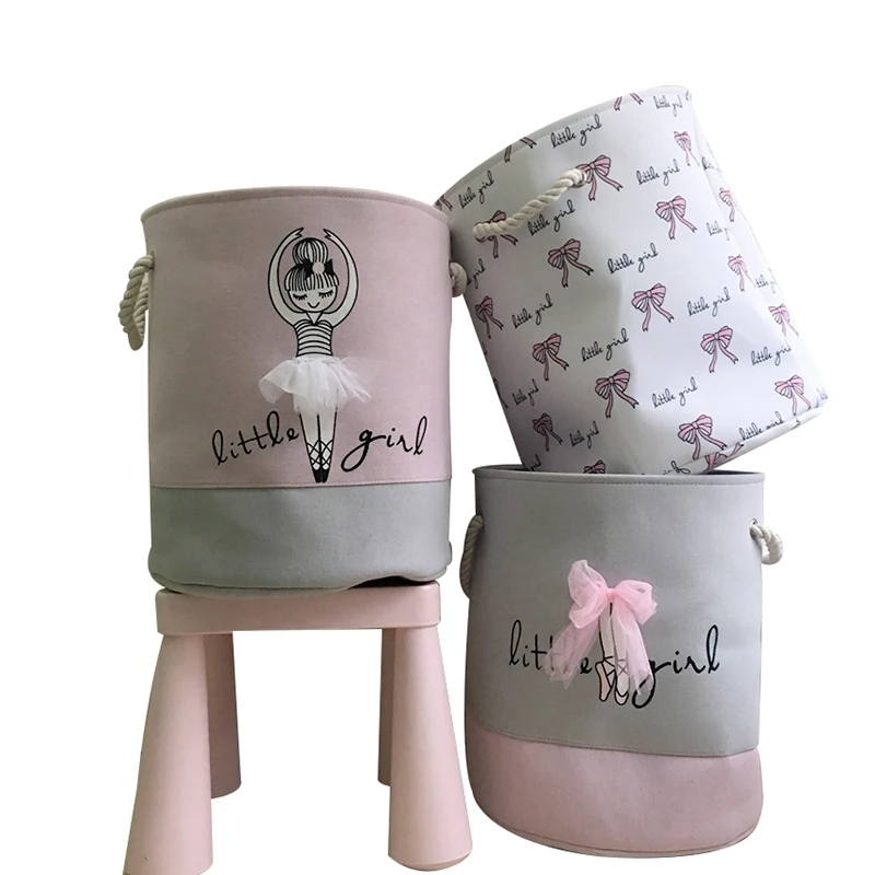 

Pink Laundry Basket Dirty Clothes Cotton Ballet Girl Bow Print Toy Organizer Home Storage And Organization 35 * 40cm