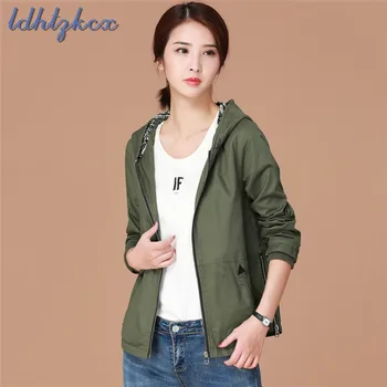 

Solid Color Loose Slim Long-sleeved Hooded Jacket Female 2018 Spring-autumn New Fashion Zipper Pockets Elegant Chic Jacket CX33