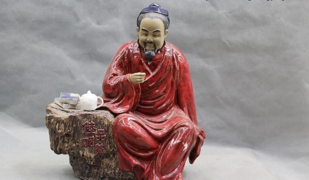 

China Pottery WuCai porcelain Famous Tea master Lu Yu LuYu Taste Tea God Statue