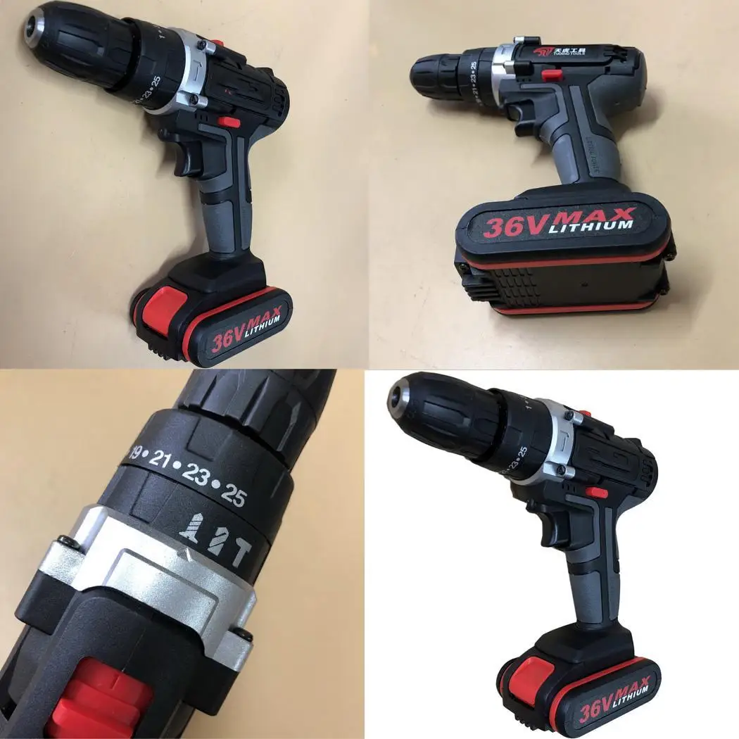 Double Speed Cordless Drill Torque Adjustment LED Lighting 0.8-10mm Rechargeable 0-450rpm/min, 0-1450rpm/min