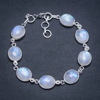 

Natural Rainbow Moonstone Handmade Boho 925 Sterling Silver Bracelet 7 1/2-8 1/4" S1964