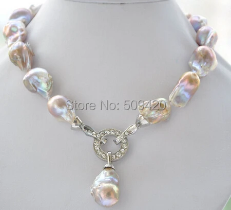

Free Shipping >>Rare 17" 23mm lavender baroque keshi Reborn necklace pendant