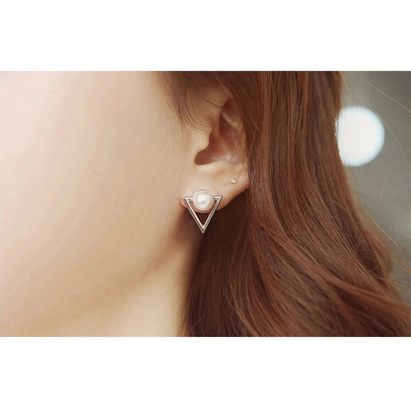 

2 pairs/lot Triangle Imitation Pearl Alloy Stud Earrings For Women Party Ear Jewelry Temperament pendientes brincos